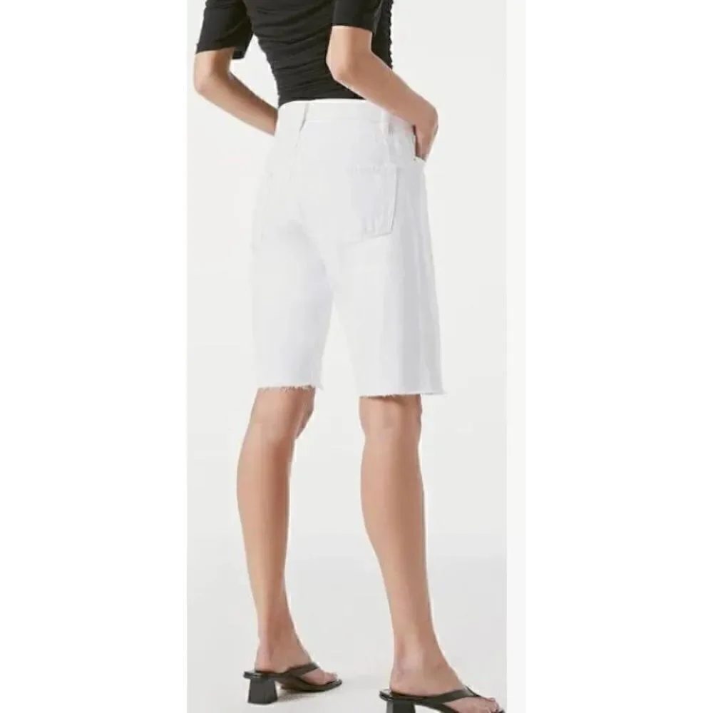 FRAME Le Slouch Bermuda White Raw Hem Denim Jean Shorts NWT sz 26